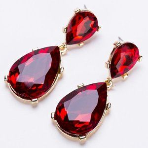 Holiday Valentine Red gemstone dangle teardrop earrings for prom pageant party